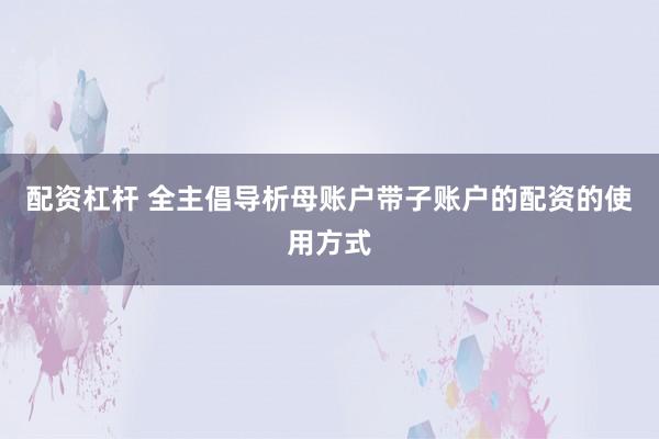 配资杠杆 全主倡导析母账户带子账户的配资的使用方式